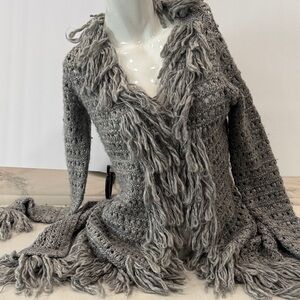 Cynthia Rowley Gray Fringed Long Cardigan